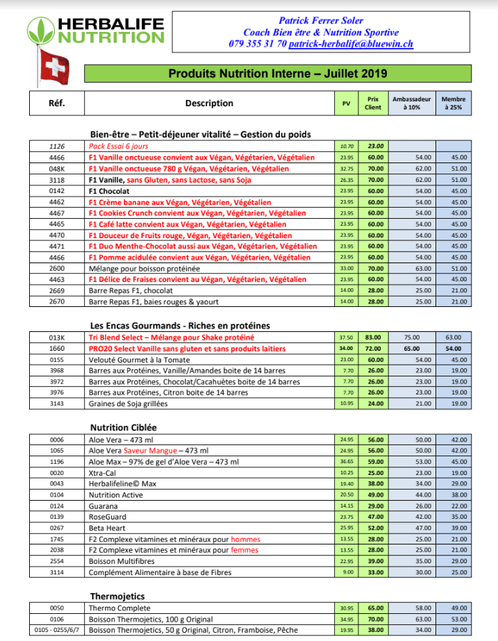 herbalife prix par mois